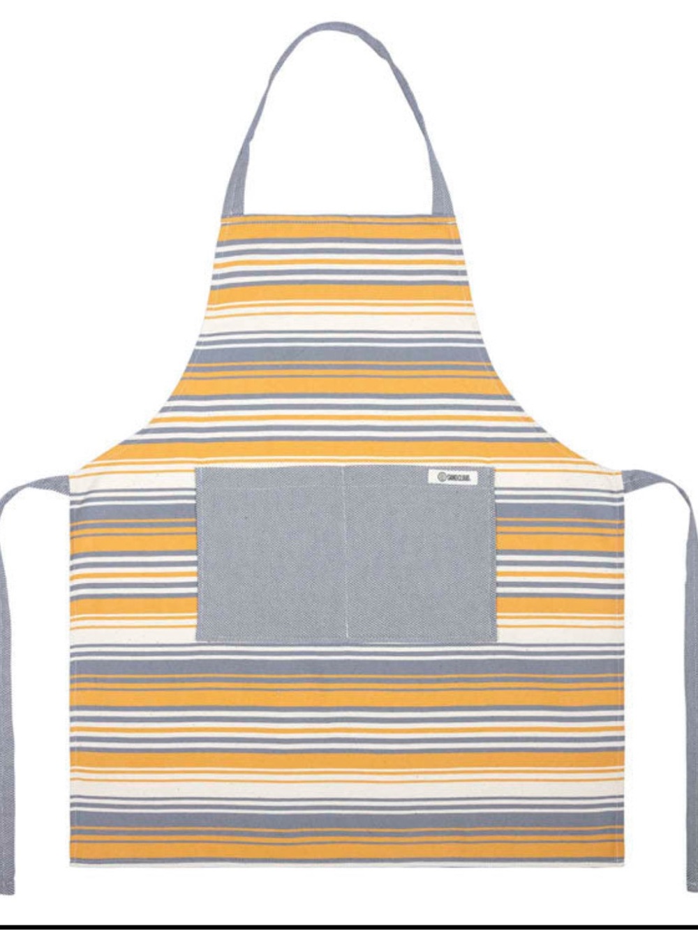 Gray & Yellow Striped Kitchen Apron with Front Pocket
